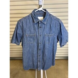 Paper Denim & Cloth Shirt Mens L Blue Denim Short Sleeve Button Down Casual